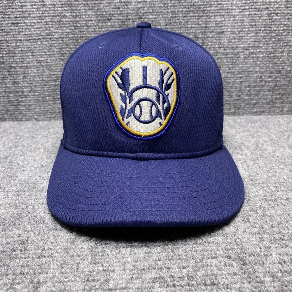 Milwaukee Brewers Hat Cap Fitted Mens 7 1/2 Blue MLB Baseball New Era 2020 Patch - Picture 1 of 9